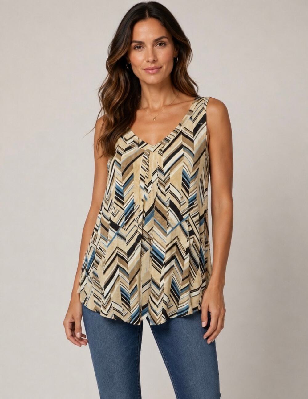 C22 Any Wear by Catherines Brown and Blue Tank Top, 1X, Pre-owned